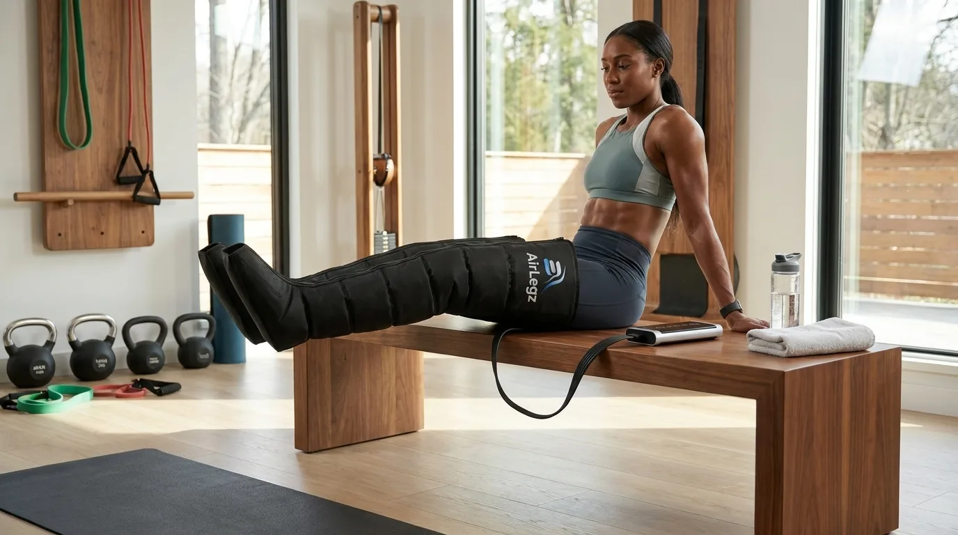 Sportif utilisant des bottes de récupération