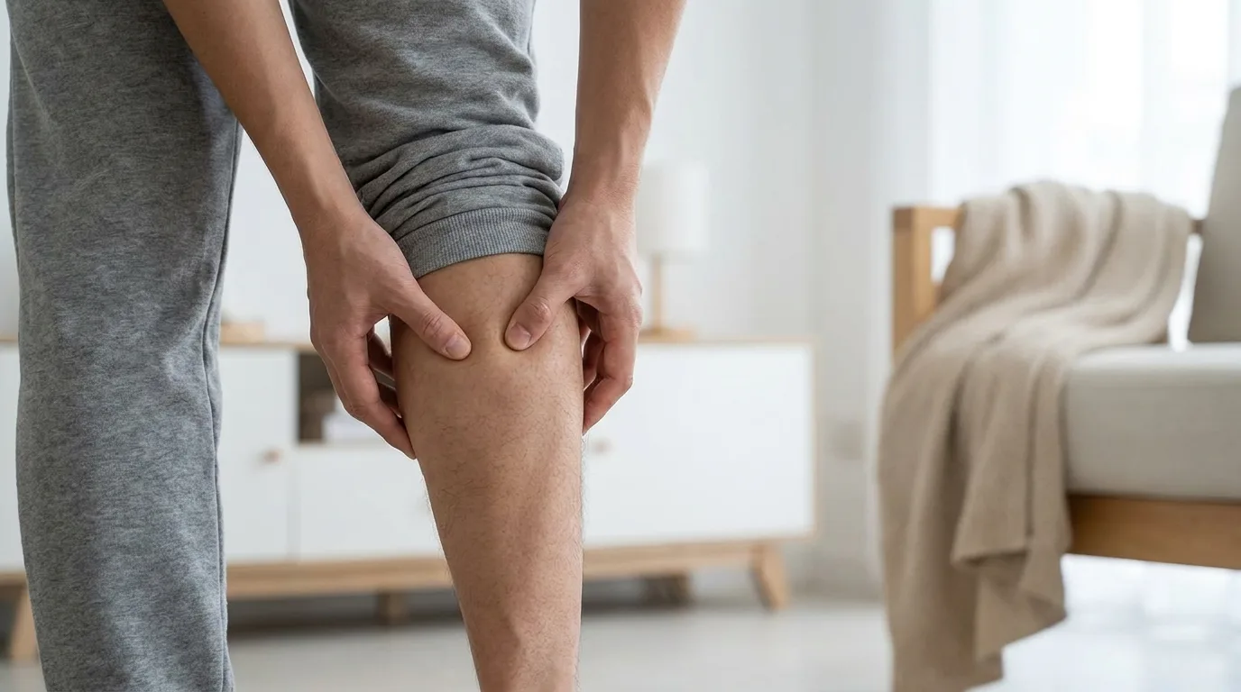 Personne massant ses jambes fatiguées