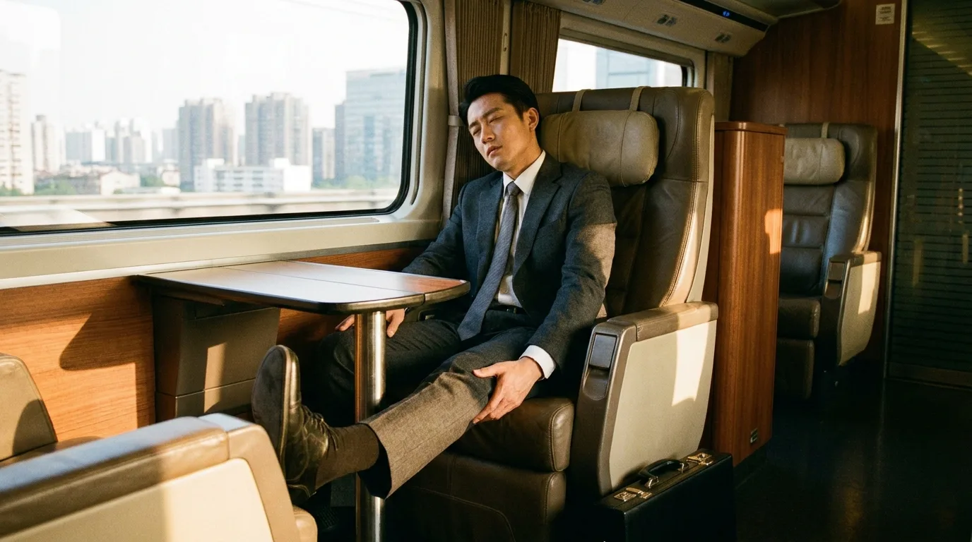 Personne assise pendant un long trajet en train