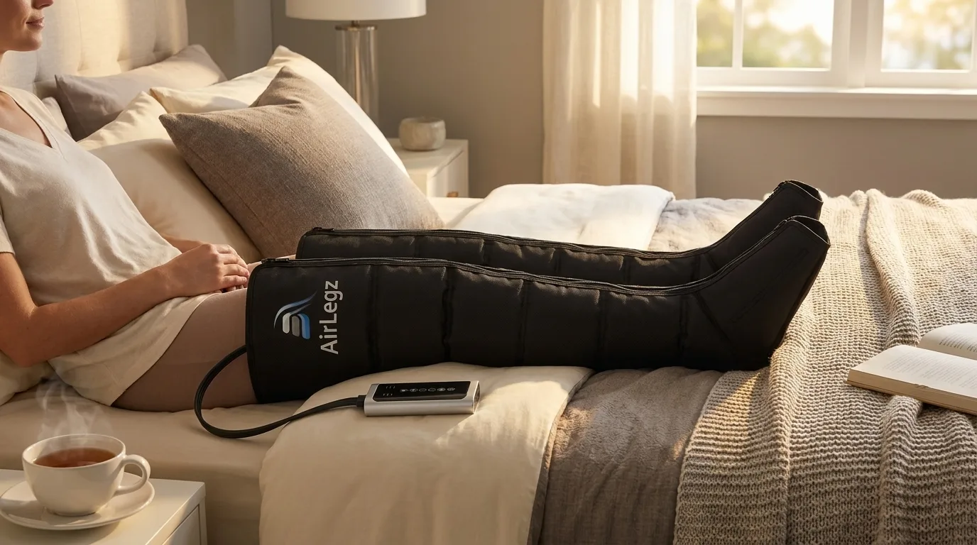 Personne utilisant des bottes de pressothérapie AirLegz One au quotidien
