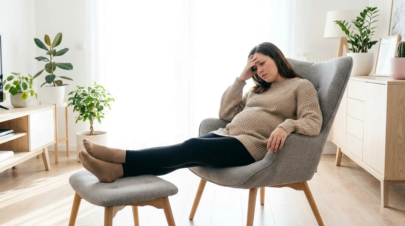 Personne au repos, jambes surélevées après l'accouchement