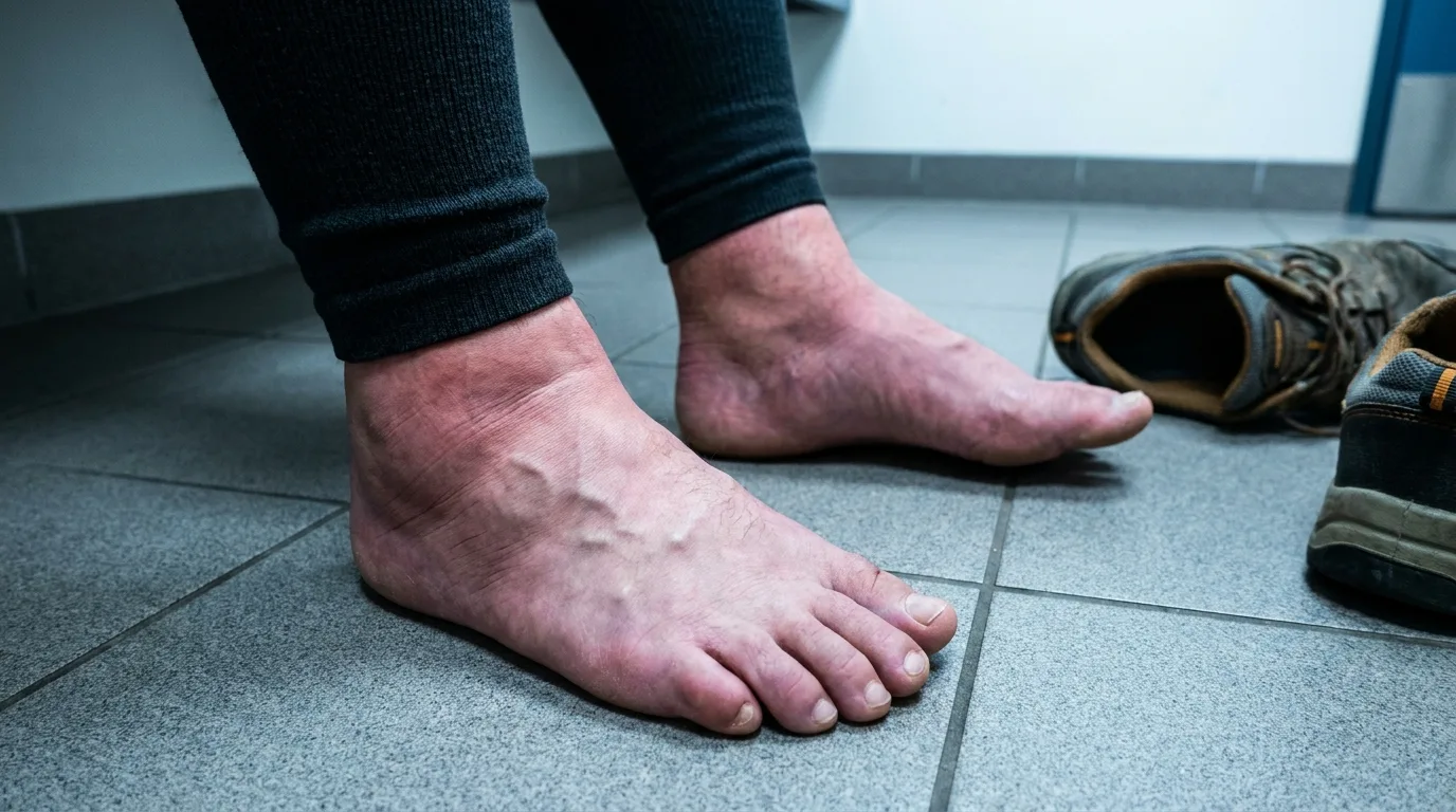Pieds fatigués posés au sol en fin de journée