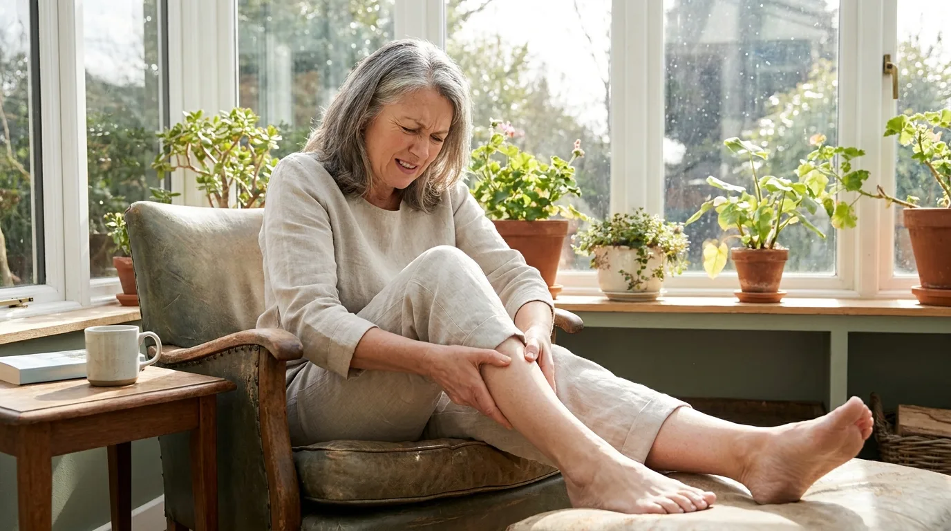 Personne massant ses jambes fatiguées